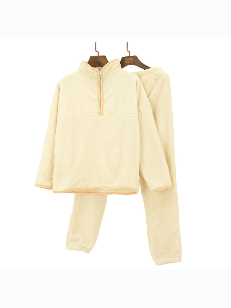 【在庫処分】温活にぴったり!あったか裏毛 スポーツ風 無地ルームウェアセット(トップス&ボトムス)