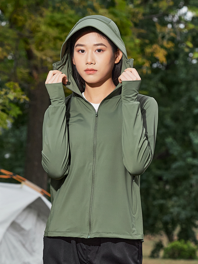 【UPF50+】日焼け対策 指穴付ジップアップパーカー(女性)