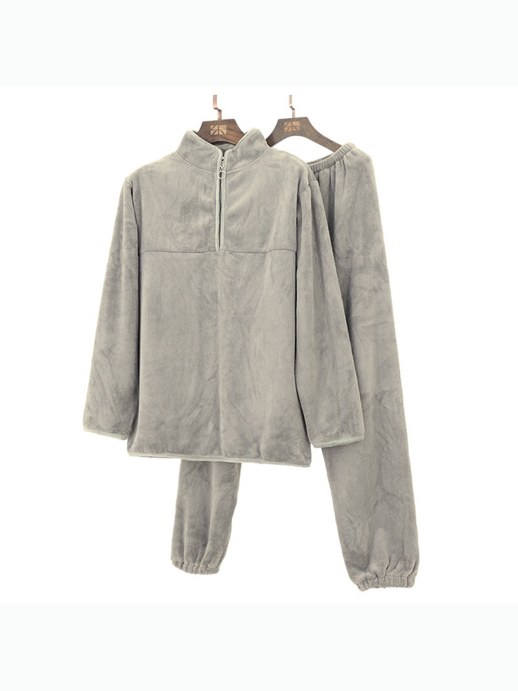 【在庫処分】温活にぴったり!あったか裏毛 スポーツ風 無地ルームウェアセット(トップス&ボトムス)