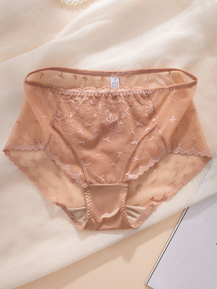【在庫処分】透け感 総レースショーツ クロッチ100%マルベリーシルク