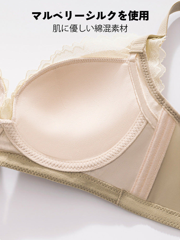 【3/4カップ】シムレース ノンワイヤーブラ 動いてもズレあがりにくい(シルク素材使用)