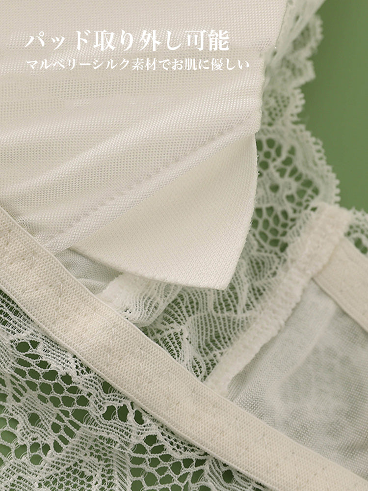 【ノンワイヤー】裏地100%シルク レースワイヤーレスブラ
