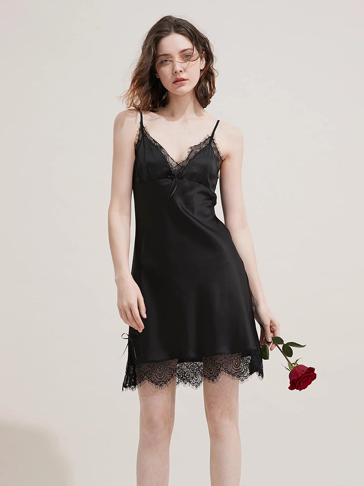 【キャミワンピ】大人セクシー レース飾りキャミワンピ