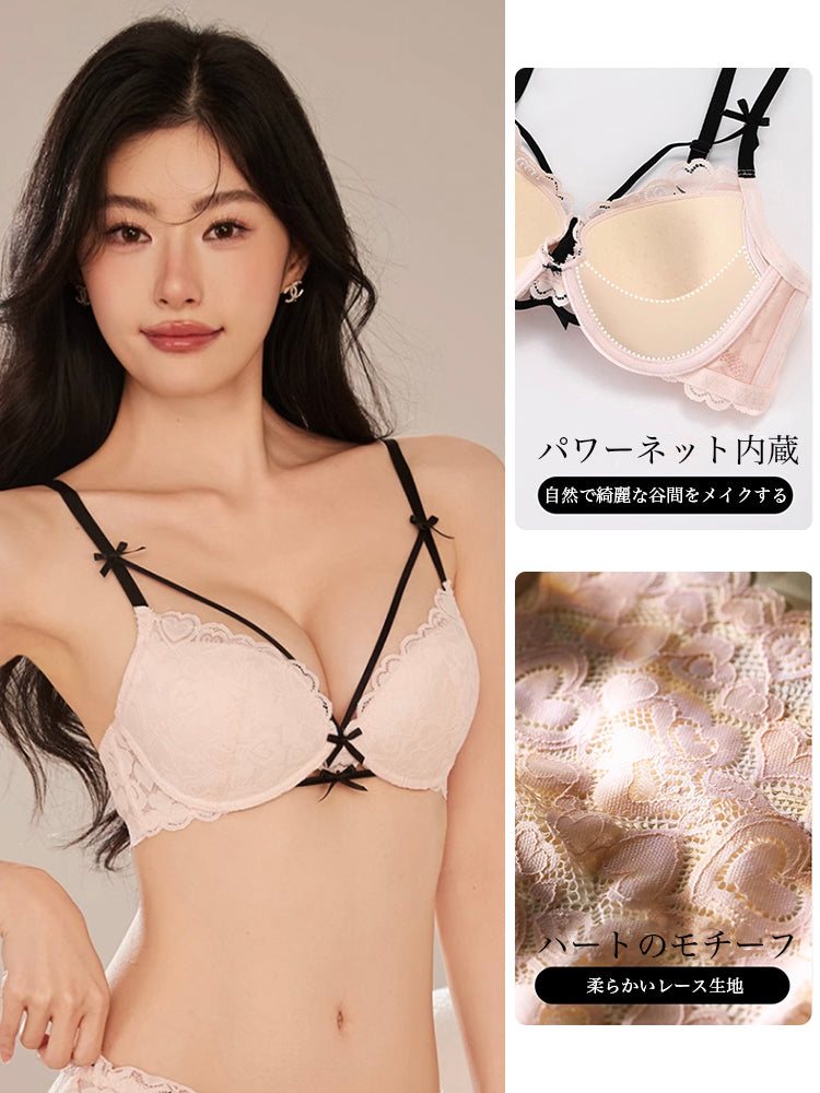 【ノンワイヤー】ハートモチーフ LOVELY総レース ブラ&ショーツセット