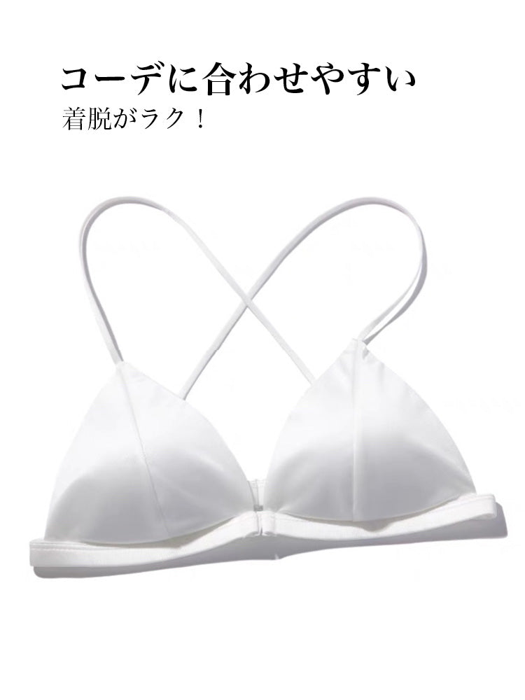 【ノンワイヤー】フロントホック 三角ブラジャー&ショーツ アンダー長さ調整可能