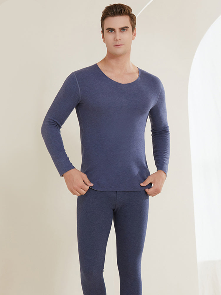 【在庫処分】【裏地ウール&マルベリーシルク素材】-10℃まで使える あったかインナー(トップスとボトムス2点セット)