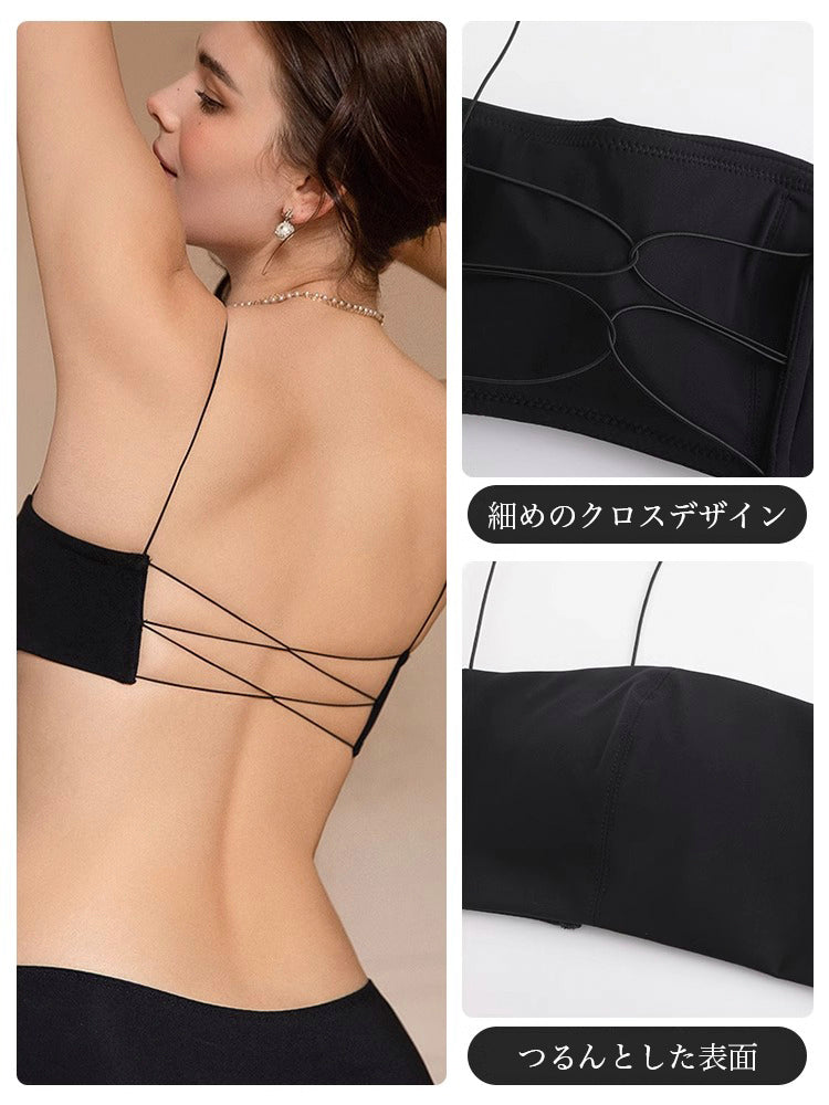 【ノンワイヤー】細い肩紐 美背中ノンワイヤーブラ&ショーツセット