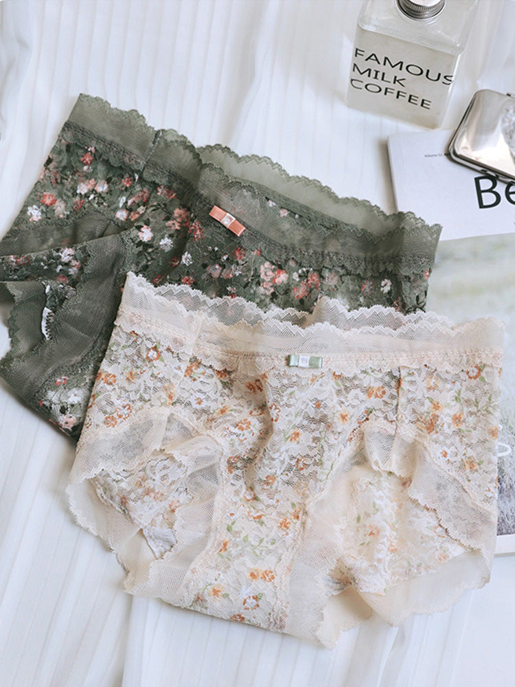花柄 総レースショーツ はきこみ丈ふつう