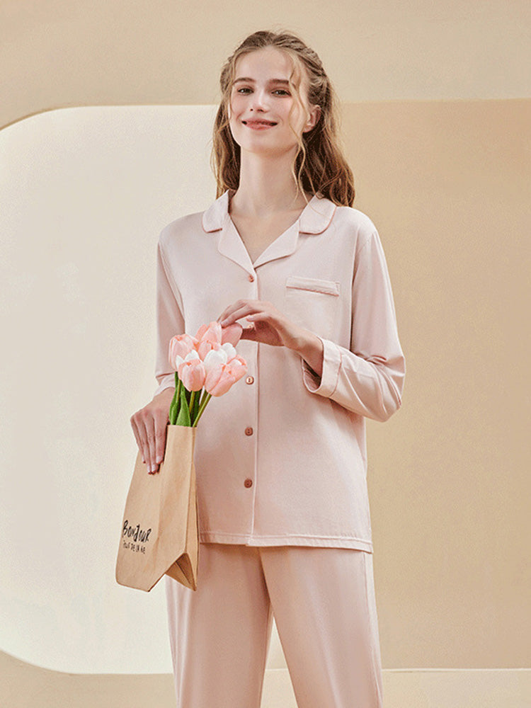 ボタン開閉 長袖エコパジャマ