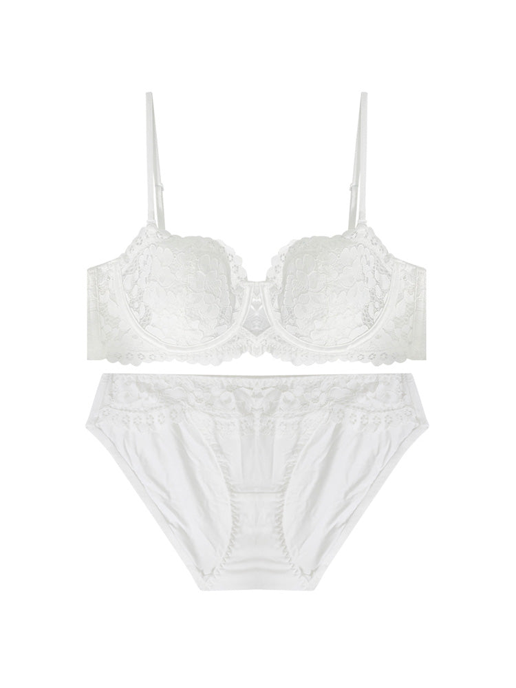 【ズレにくい・ワイヤー入り】ストラップレス 総レースブラ&ショーツ