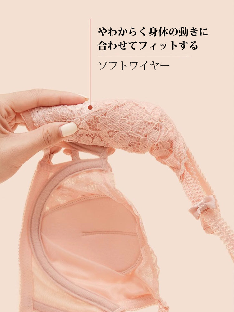 【ワイヤー入り】可愛い花柄総レース ブラ&ショーツセット