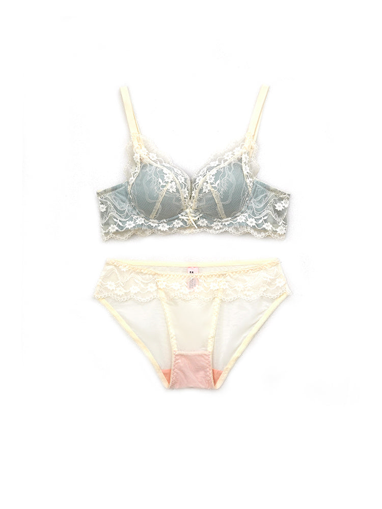 【ノンワイヤー盛れる】花柄総レース盛りブラ&ショーツ