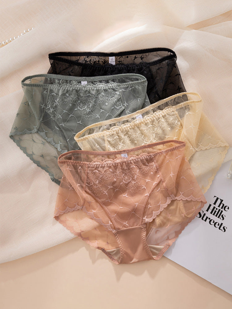 【在庫処分】透け感 総レースショーツ クロッチ100%マルベリーシルク