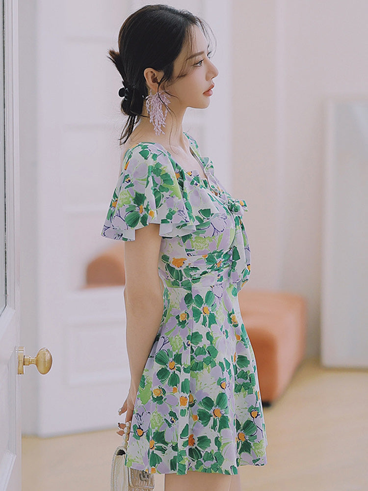 【ノンワイヤー】花柄フリルワンピース水着