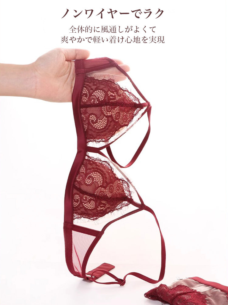 【ノンワイヤー】総レース ノンワイヤー通気ブラ&ショーツ