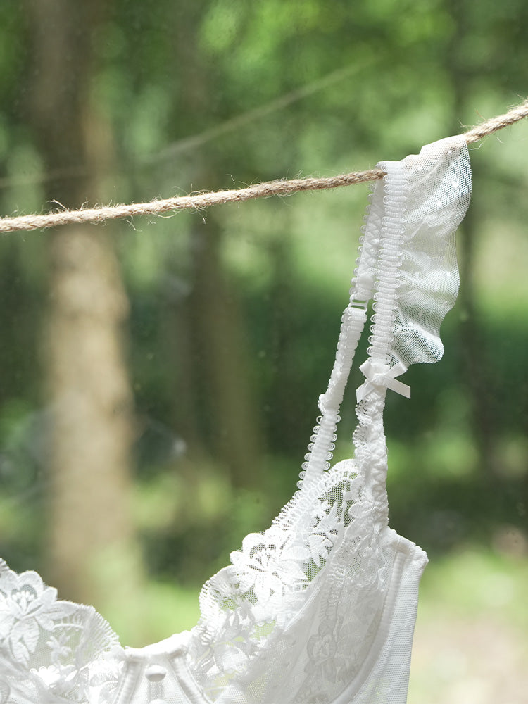 【ワイヤー入り】ノンパテッド 総レースロングブラジャー&ショーツ