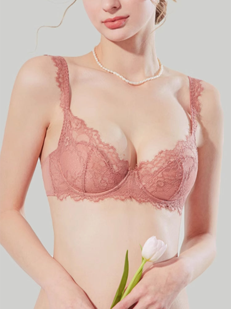 【エアリー】柔らかい総レースブラ&ショーツセット