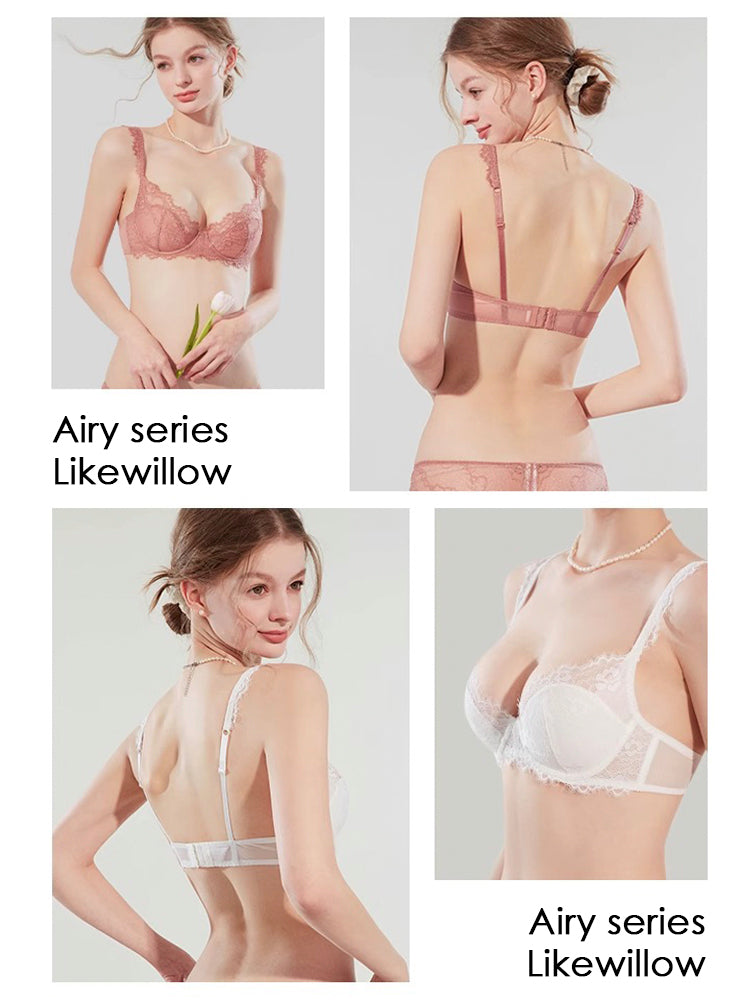【エアリー】柔らかい総レースブラ&ショーツセット