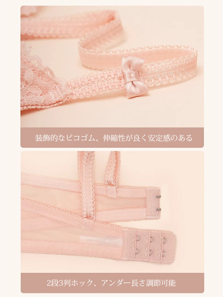 【ワイヤー入り】可愛い花柄総レース ブラ&ショーツセット