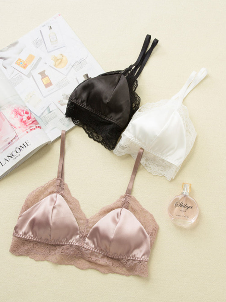 【ノンワイヤー】裏地100%シルク レースワイヤーレスブラ