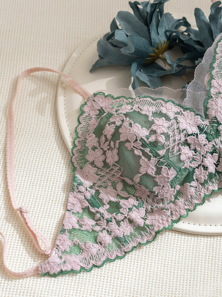 【ノンワイヤー】軽やかな着心地 総レース配色ブラ&ショーツ