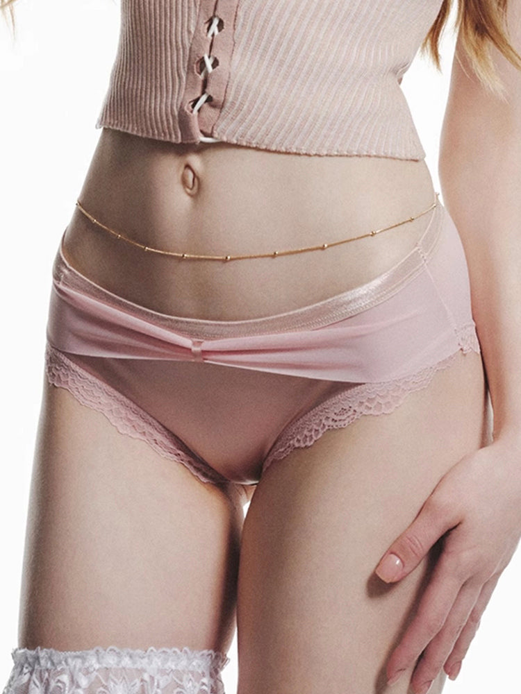 サテン×メッシュ リボンデザイン ショーツ単品