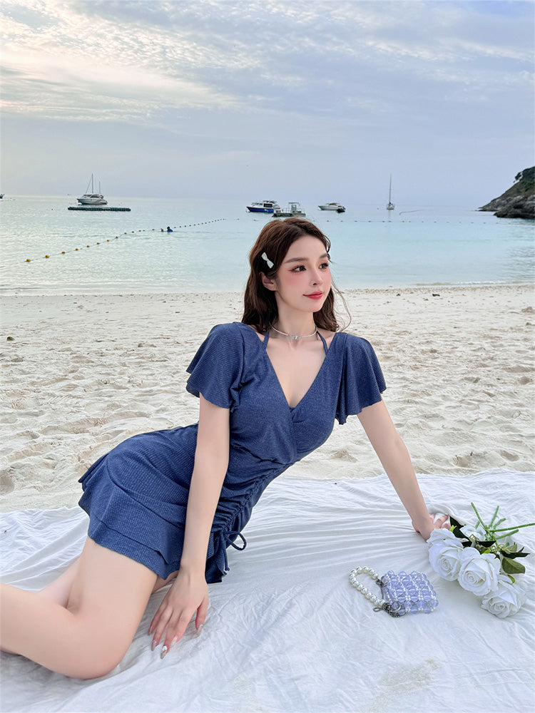 【ワイヤー入り】キラキラ フリル ワンピース水着