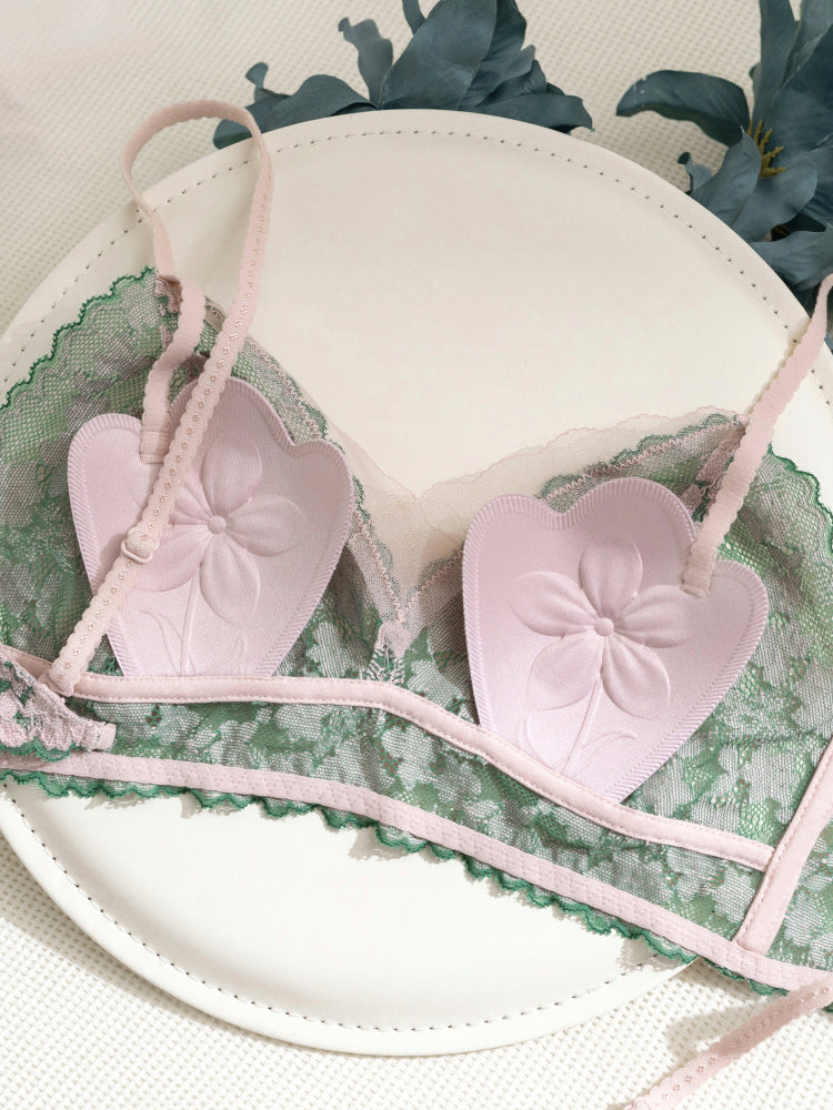 【ノンワイヤー】軽やかな着心地 総レース配色ブラ&ショーツ