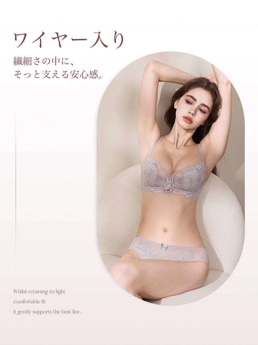 【Airy Series】繊細ラメレース ソフトワイヤーブラ&ショーツ