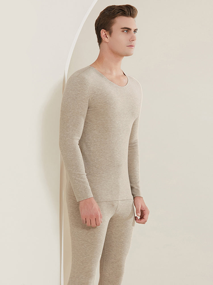 【在庫処分】【裏地ウール&マルベリーシルク素材】-10℃まで使える あったかインナー(トップスとボトムス2点セット)