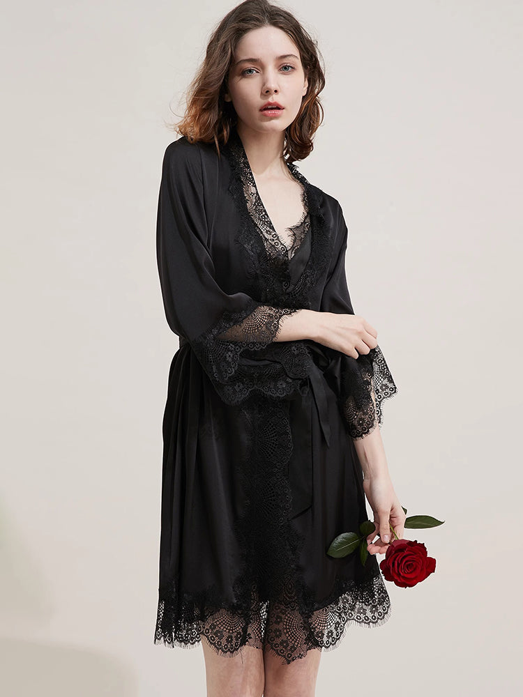 【ガウン】レース飾り長袖 ベルト付きガウン