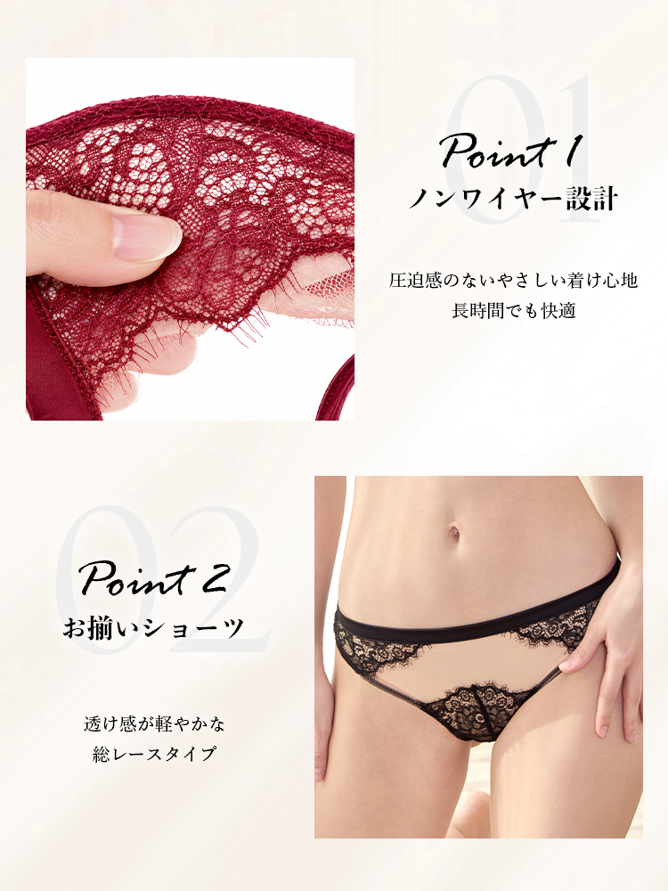 【ノンワイヤー】総レース ノンワイヤー通気ブラ&ショーツ