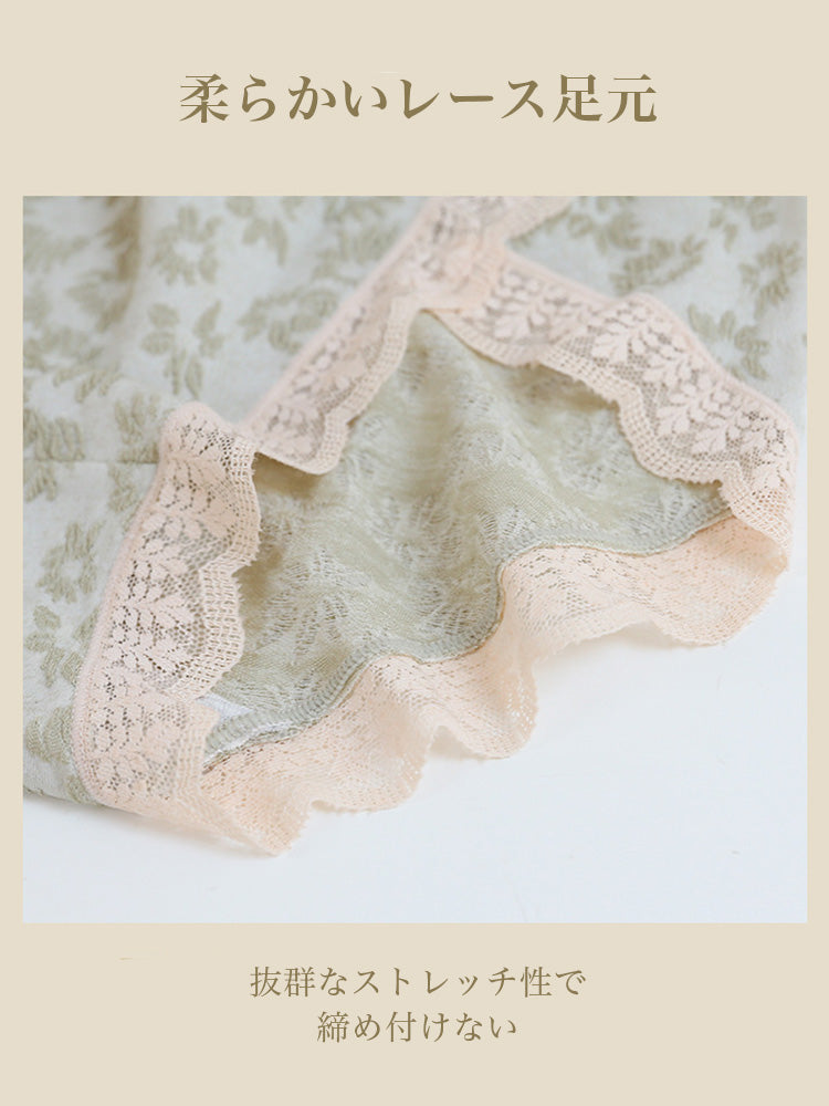 【在庫処分】立体柄レーストリムショーツ 脇に縫い目のない綿混ストレッチ はきこみ丈ふつう