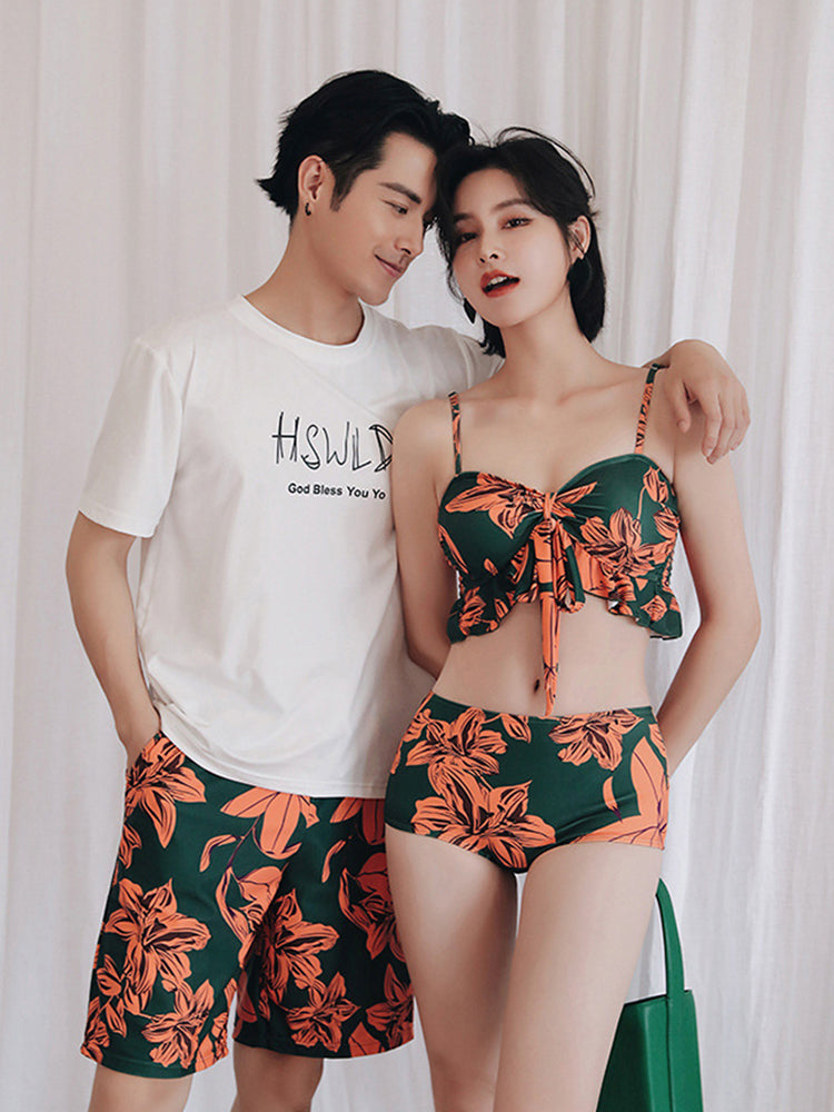 リリー柄ペア水着(男) ポケット付き