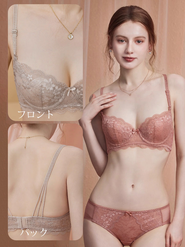 【エアリー・ワイヤー入り】薄手カップ 総レースブラセット