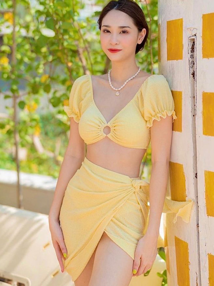 【ノンワイヤー】2wayショルダー パレオ付き 水着3点セット