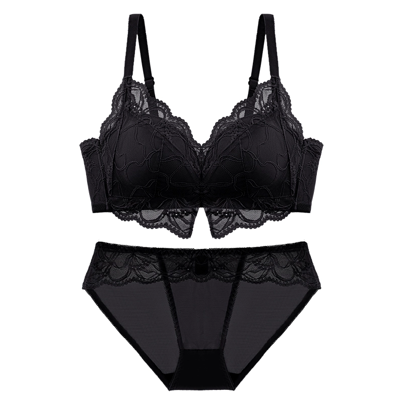 【ノンワイヤー盛れる】下厚パッド 大人っぽい総レースブラ&ショーツ