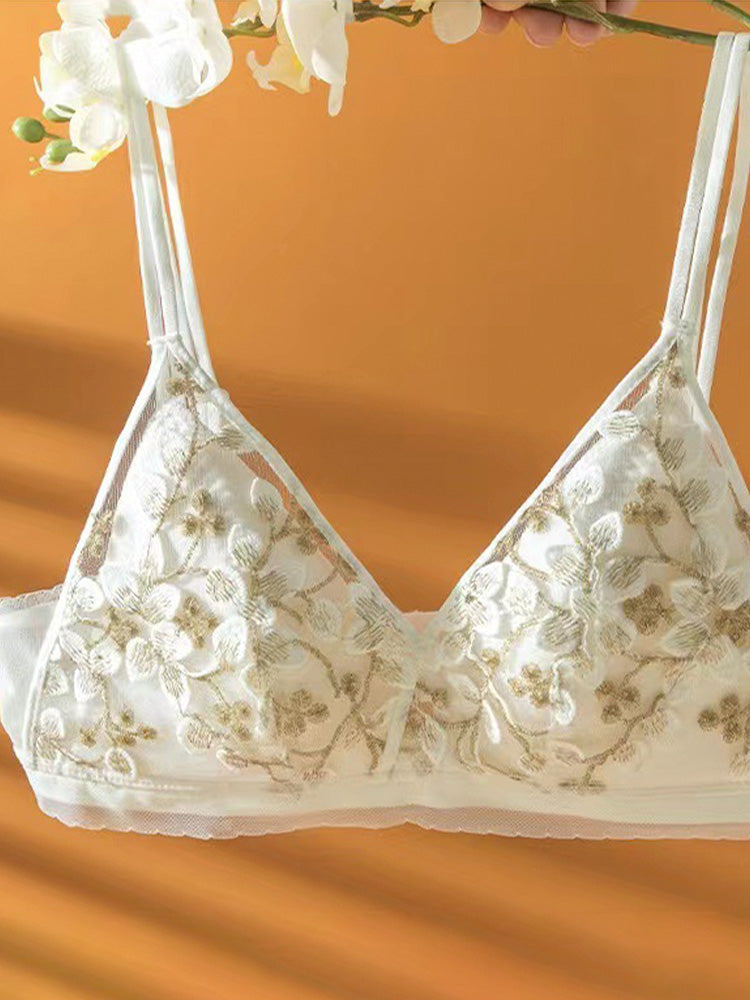 【在庫処分】【ノンワイヤー】フランス刺繡セクシーレース下着セット ブラ&ショーツ