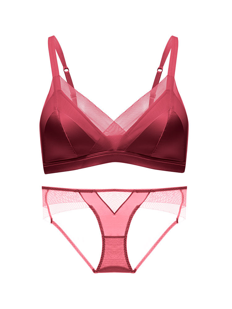 【ノンワイヤー】光沢感ワイヤレス 通気ブラ&ショーツ