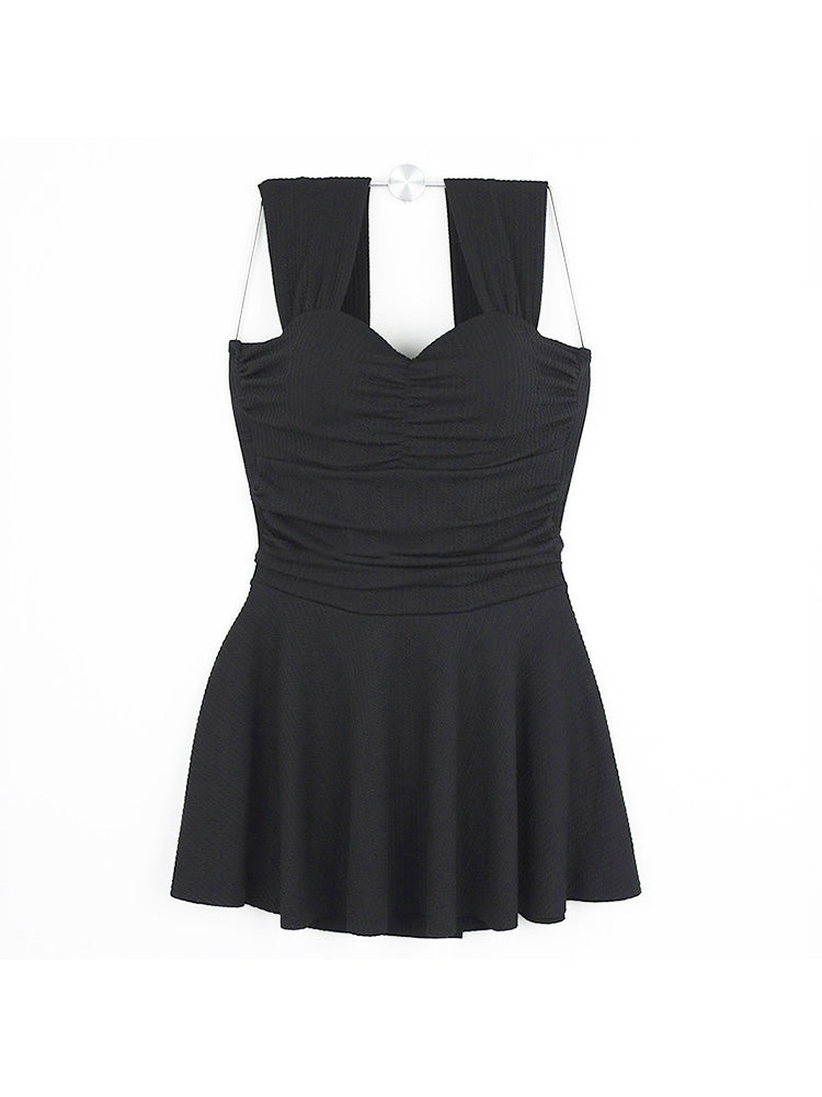 【ノンワイヤー】体型カバーワンピース 背中露出範囲調節可能 ショーツ付き