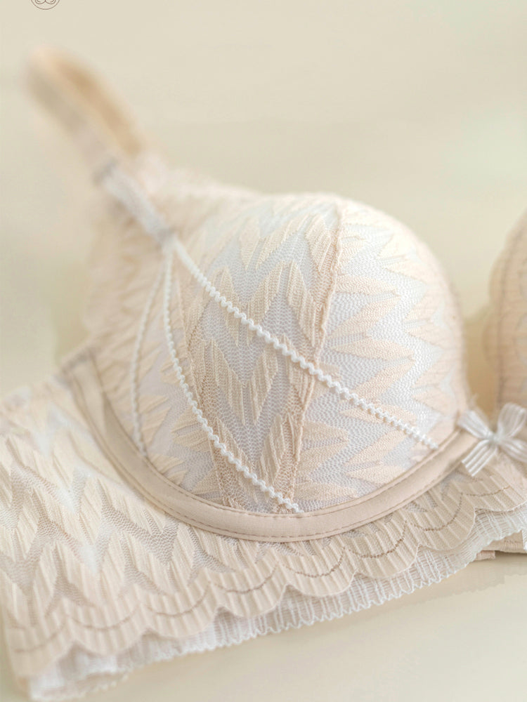 【ノンワイヤー盛れる】総レース 下厚パッドブラ&ショーツ