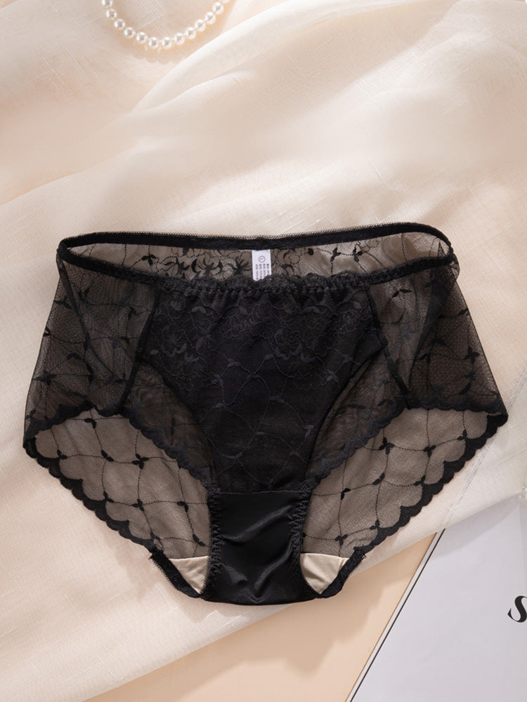 【在庫処分】透け感 総レースショーツ クロッチ100%マルベリーシルク