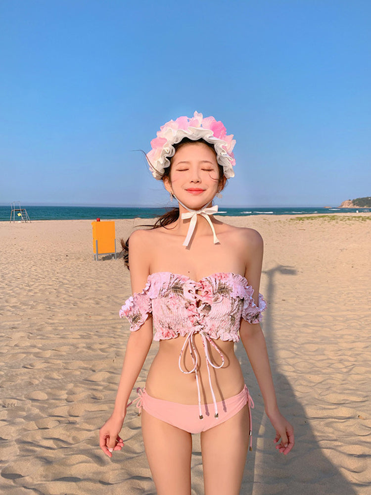 【ノンワイヤー】シャーリングデザイン ビキニ上下2点セット