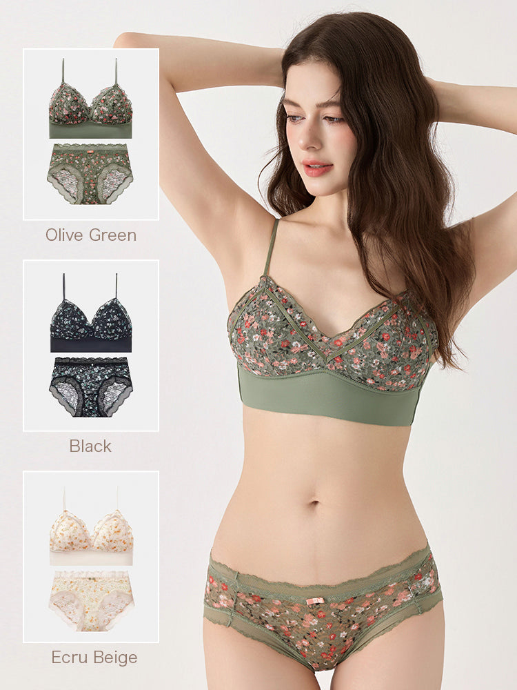 【ノンワイヤー】繊細な花柄の総レースノンワイヤーブラ