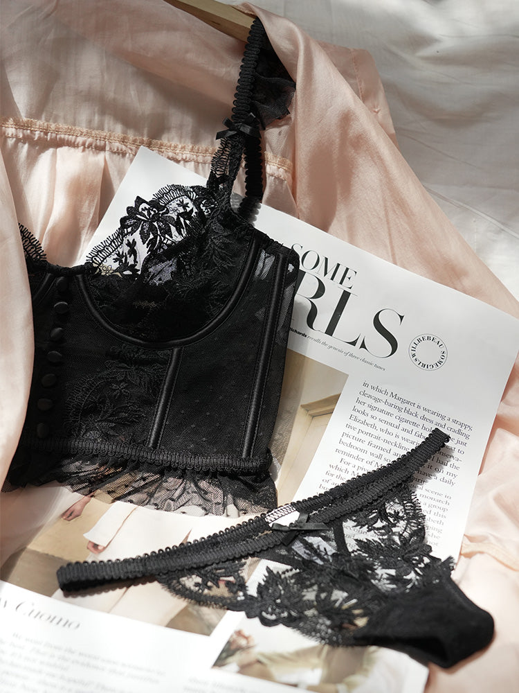 【ワイヤー入り】ノンパテッド 総レースロングブラジャー&ショーツ