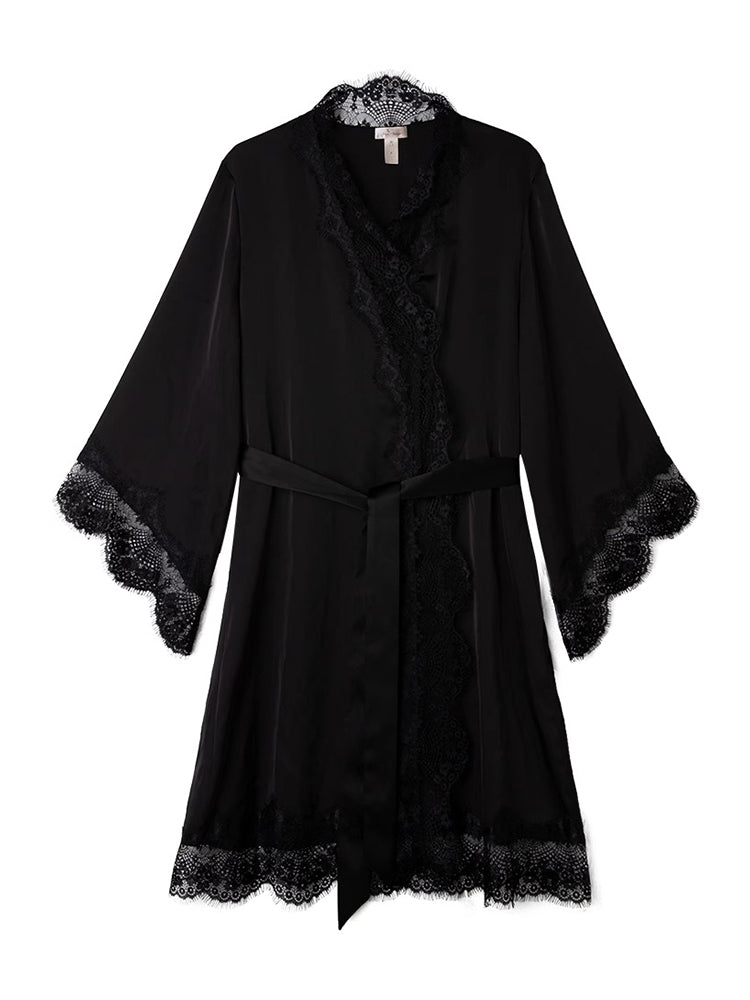 【ガウン】レース飾り長袖 ベルト付きガウン