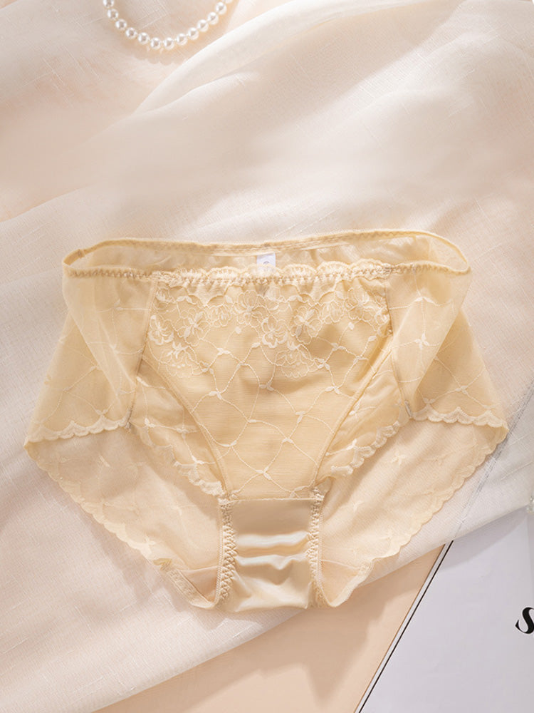 【在庫処分】透け感 総レースショーツ クロッチ100%マルベリーシルク