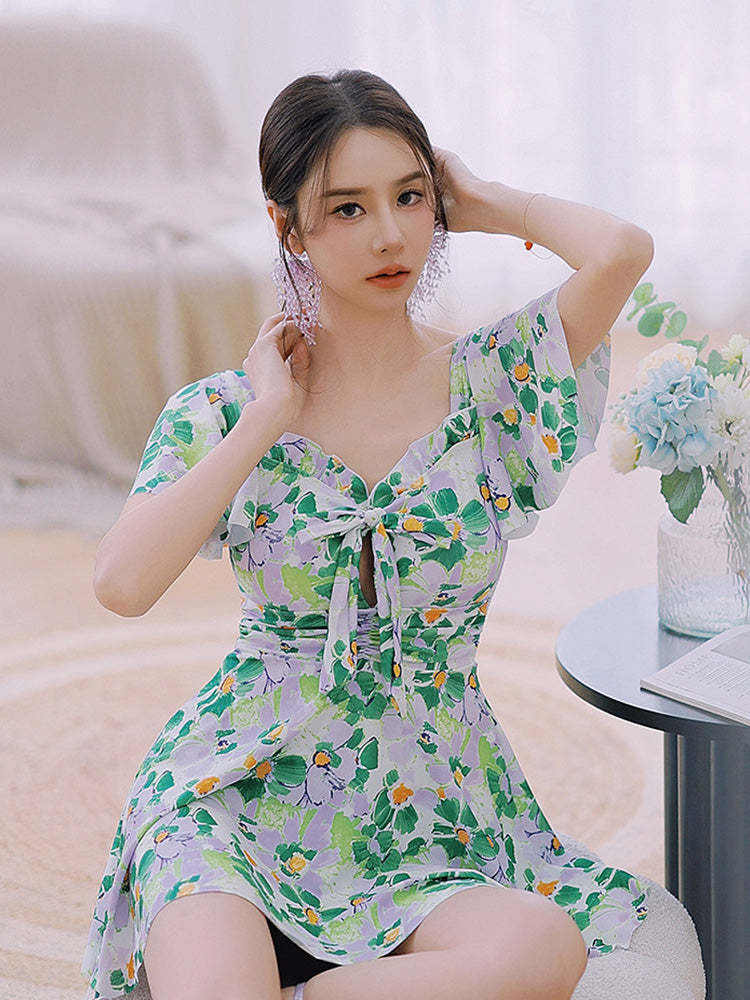 【ノンワイヤー】花柄フリルワンピース水着