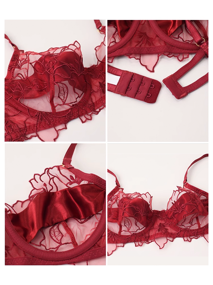 【ノンパテッド】花咲く 刺繍レースブラ&ショーツセット