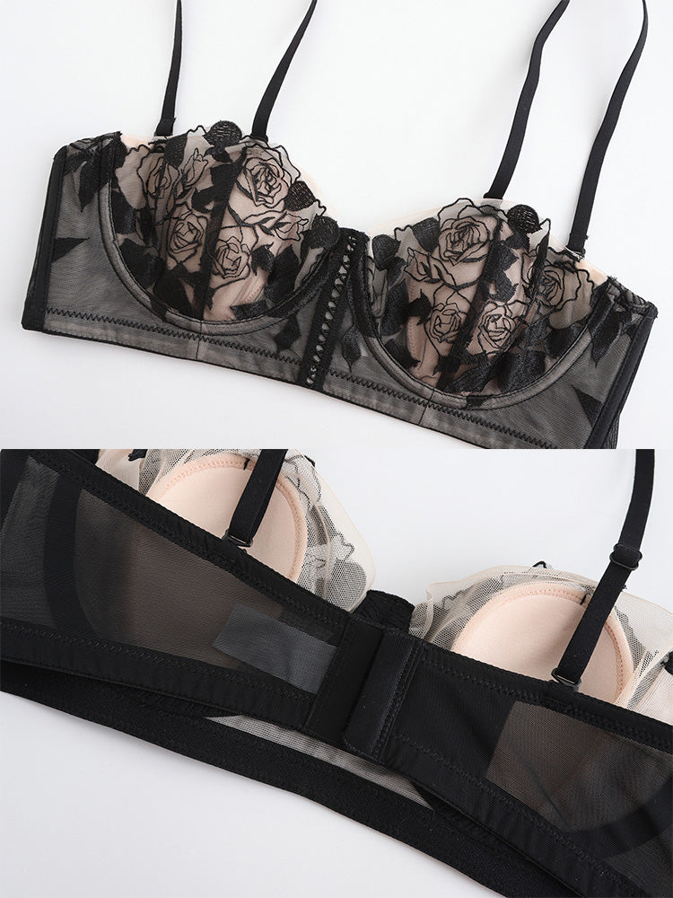 【エアリー・ワイヤー入り】ローズ柄 1/2カップブラセット